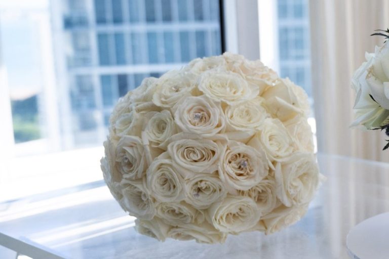 White roses bridal bouquet